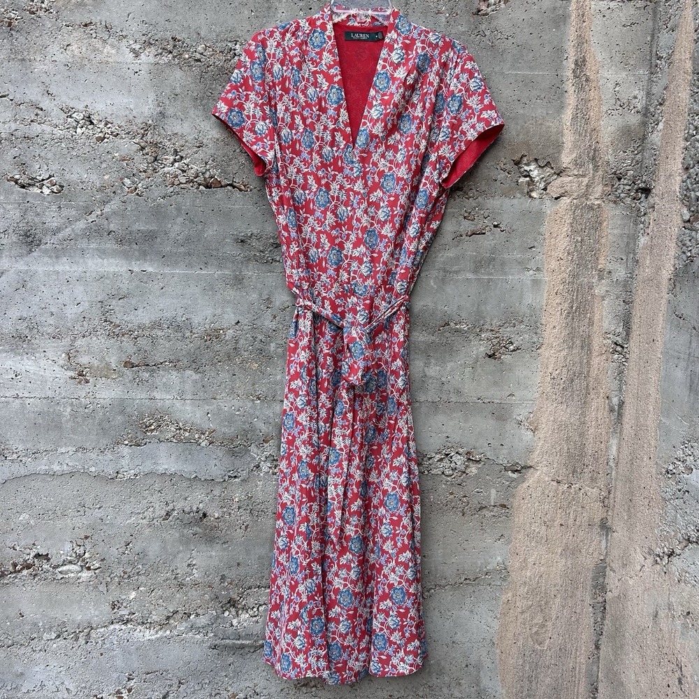 Lauren Ralph Lauren Red Floral Midi Dress